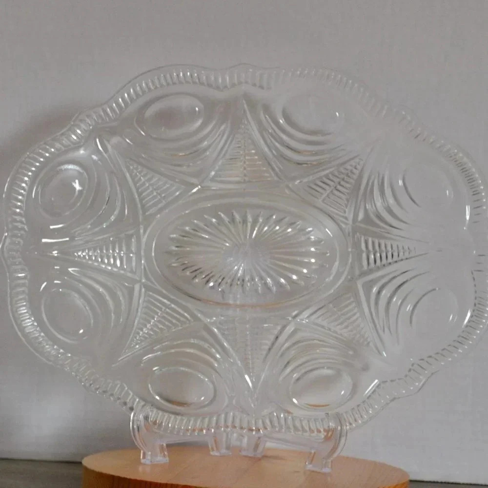 Vtg Pressed Glass Serving Platter